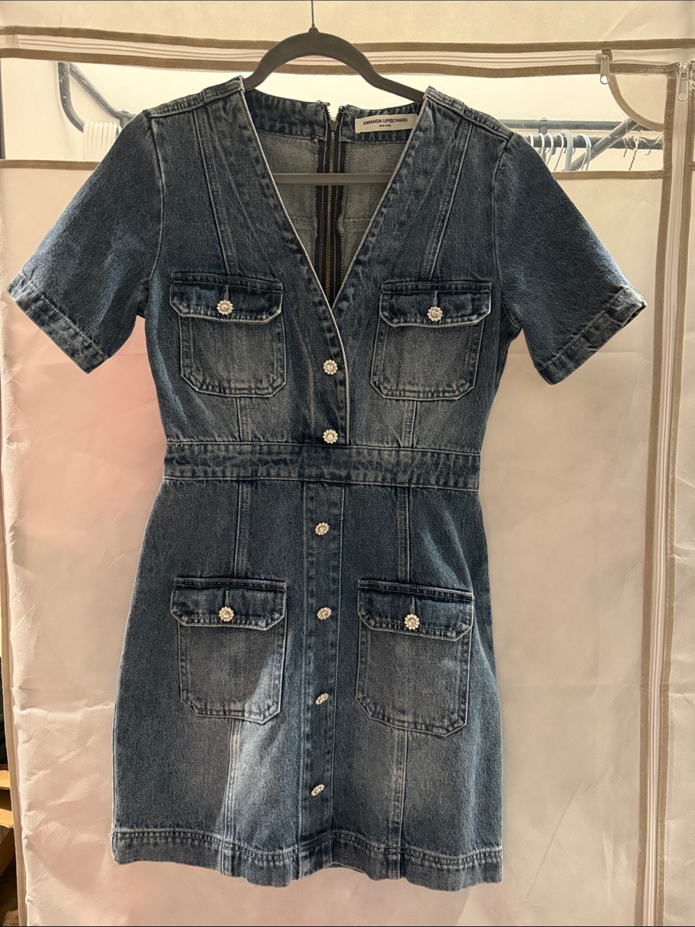 Amanda Uprichard Blue Denim Mini Dress with Button Front